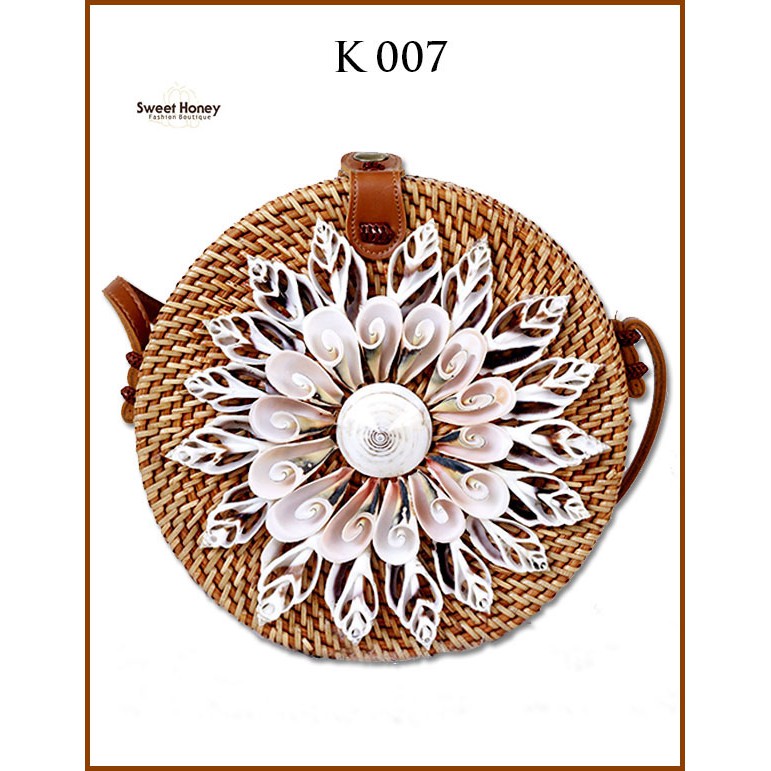 Sweet Honey ~ Grosir Tas Rotan Murah Kerang K007 Sweet Honey Diameter 20cm [Bisa COD / bayar di tempat]