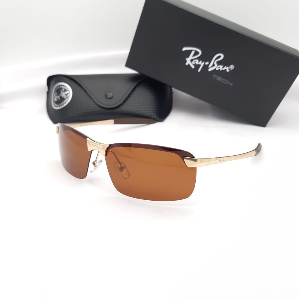 KACAMATA HITAM PRIA P45 POLARIZED LENS BROWN BLACK GOLD