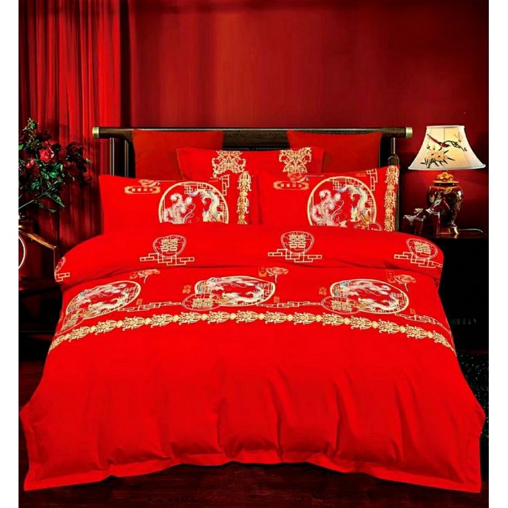✔NEW‼ SPREI WEDDING KATUN JEPANG IMPORT SANG HI & LENG HONG MERAH/SPREI CHINESE WEDDING SHANG HIE LE