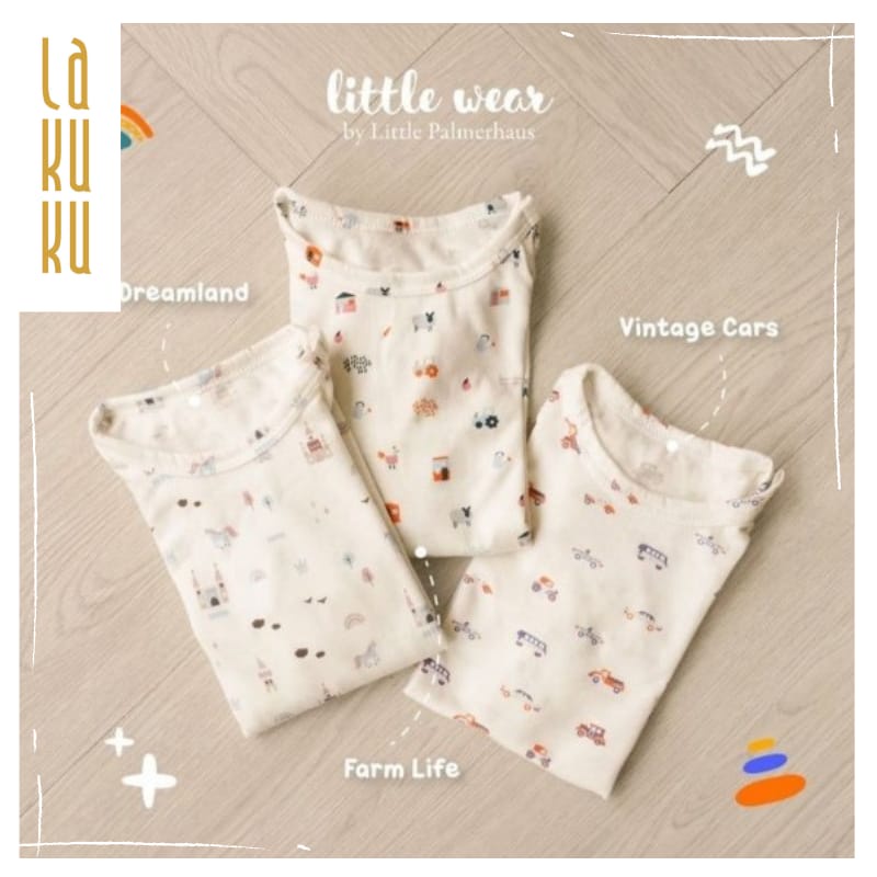 Lakuku - Little Palmerhaus Setelan Baju Piyama lengan panjang anak Bayi Little Wear Button Long Sleeve Bamboo