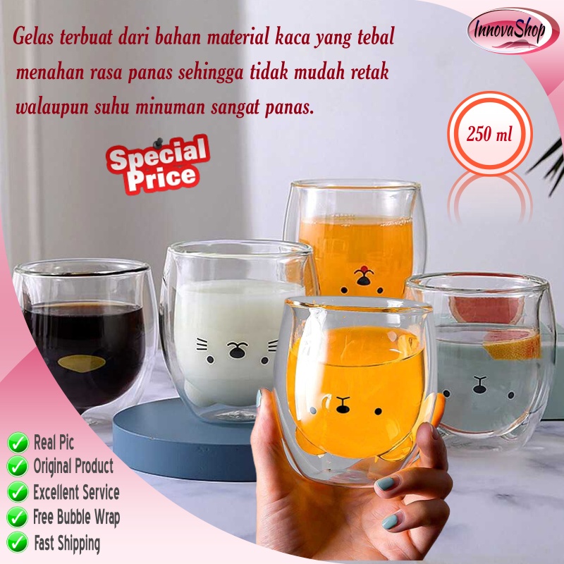Gelas Mug Kaca Double Wall Glass Karakter Lucu