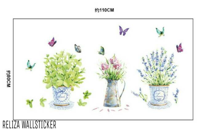 RELIZA WALL STICKER POT GARDEN HIJAU KUPU KUPU TANAMAN STIKER DINDING JM7299