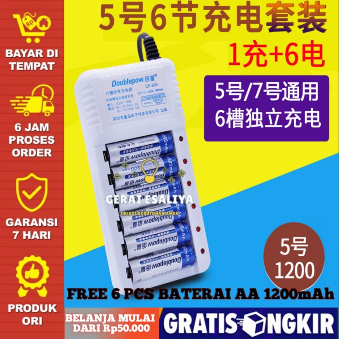 Charger Baterai AA/AAA 6 Slot FREE 6PCS Baterai AA 120mAh TERMURAH