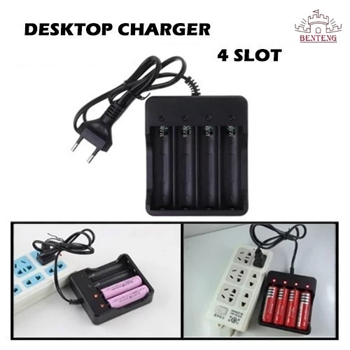 Desktop Charger baterai 4 Slot Kabel Baterai Senter Powerbank 18650