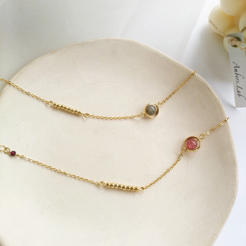 Gelang Rantai Aksen Manik-Manik Kristal Warna Emas Untuk Wanita
