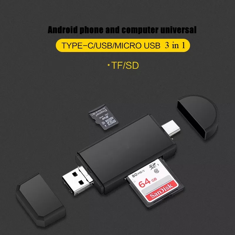 Card Reader OTG 3in1 TF SD Type C Micro USB Ekstensi Android Komputer