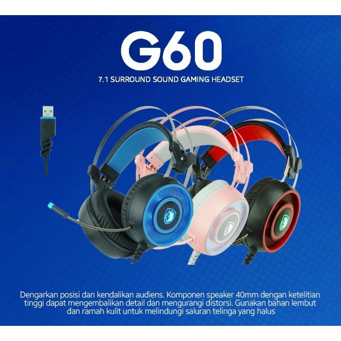 Sades G60 7.1 Surround Sound Gaming Headset USB