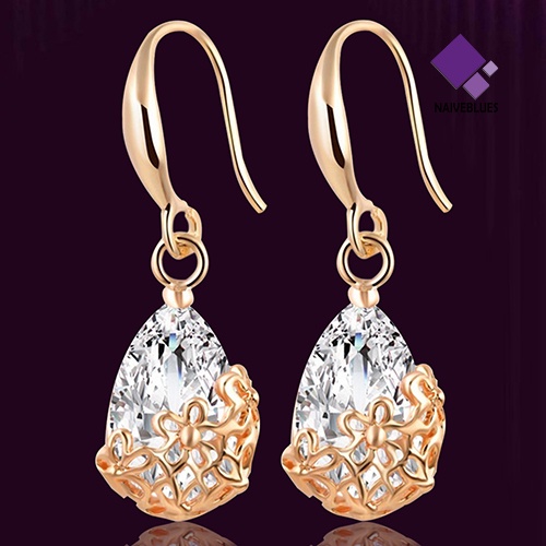 Anting Kait Gantung Desain Bunga Waterdrop Hollow Hias Zircon Untuk Wanita