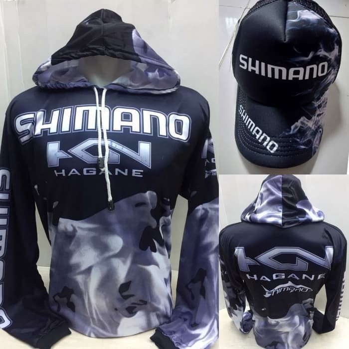 Paket Jersey Kaos Mancing+Topi Mancing Shimano Hagane Bertopi Abu