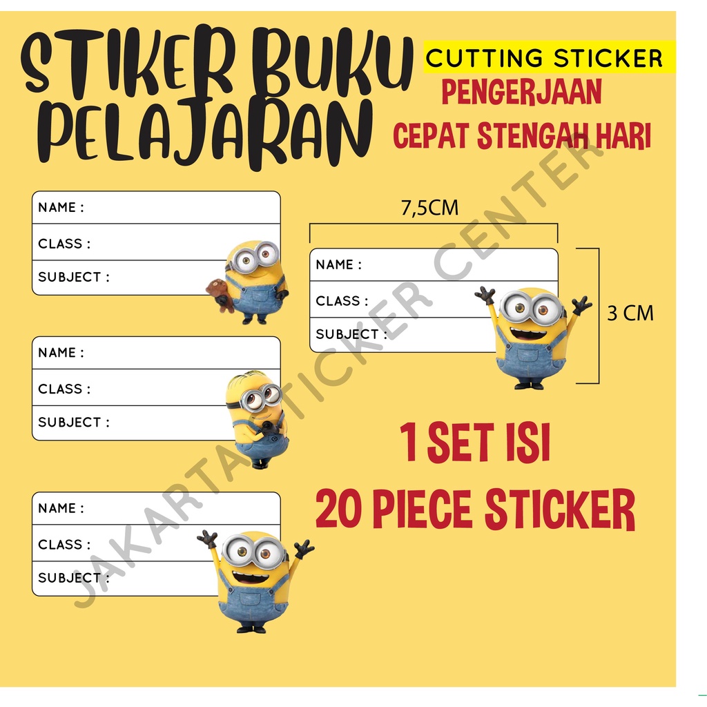 Stiker label buku pelajaran anak lucu minion