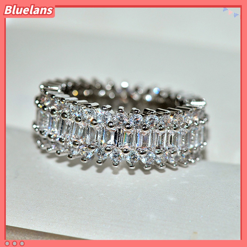 Bluelans Cincin Model Lebar Bahan Cubic Zirconia Untuk Wanita