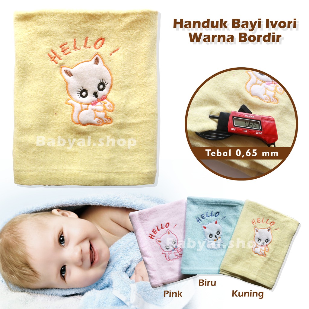 Ivory Handuk Mandi Motif Bordir Terbaru Lembut Untuk Bayi dan Anak Size 60x110