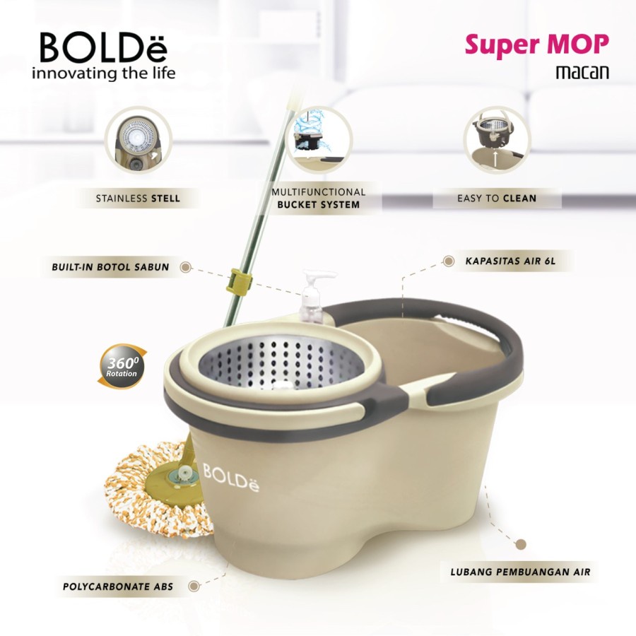 BOLDe Super Mop Macan Alat Pel Lantai BONUS Refill Kain Pel Microfiber