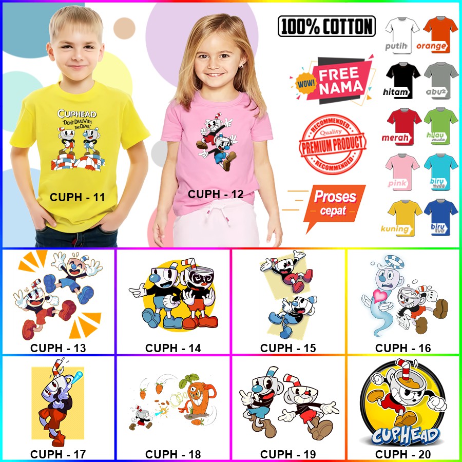 Baju Kaos ANAK DAN DEWASA CUPHEAD COUPLE (FREE NAMA)