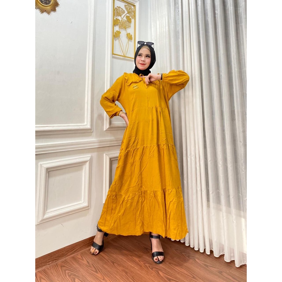 Gamis Susun Jumbo Polos Rayon Premium Dress Wanita Susun Lengan Panjang Baju Wanita Busui Kekinian LD 120 cm Bonus Bros