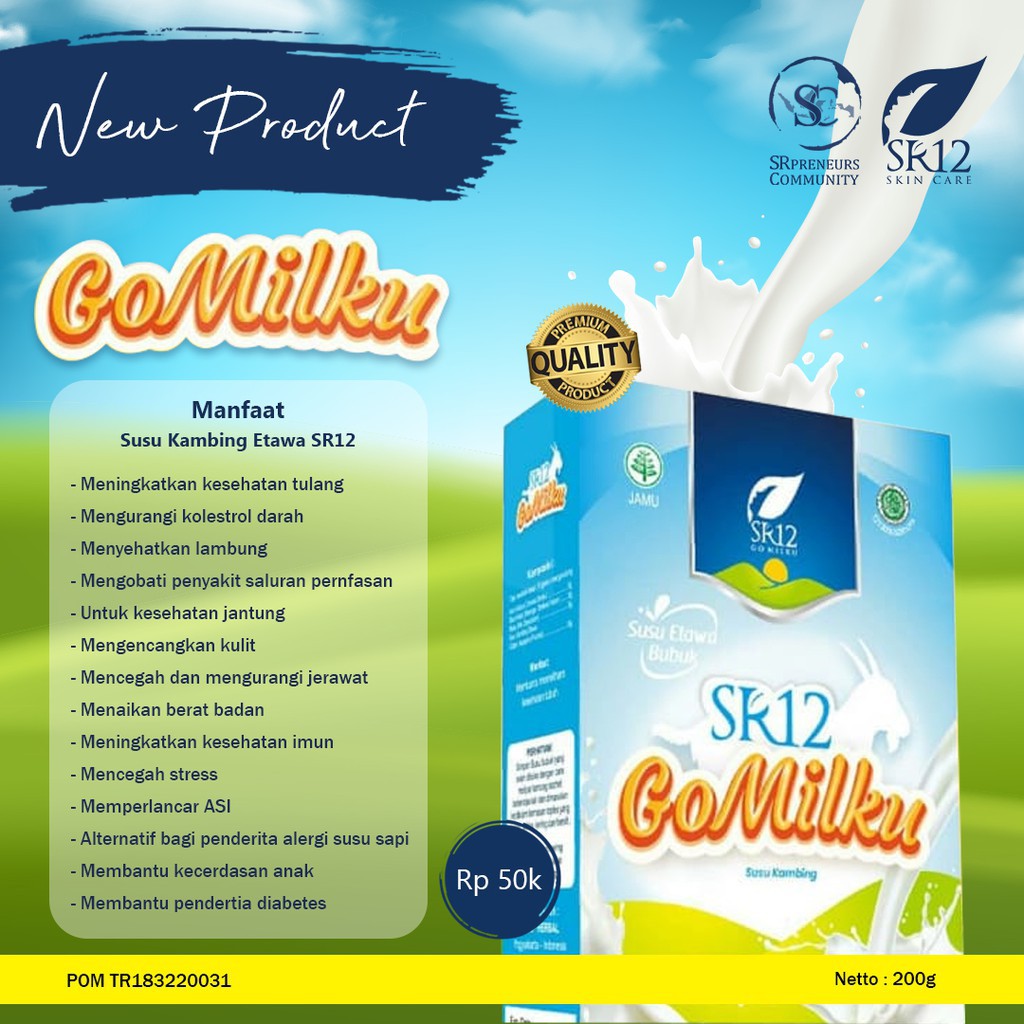 GOMILKU SR12 [GRATIS POUCH] SUSU KAMBING ETAWA KUALITAS PREMIUM GOAT MILK SUSU BUBUK TANPA GULA BPOM