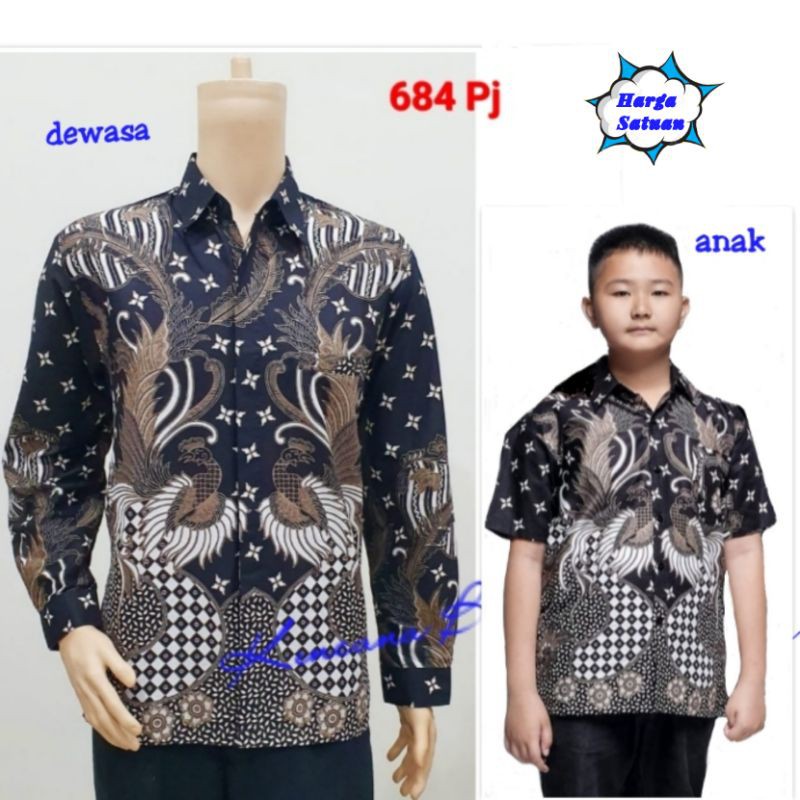 684 Couple Batik Kemeja Dewasa M -> Bigsize 5l,anak 2 Th -> 12 Thn,seragam Hem