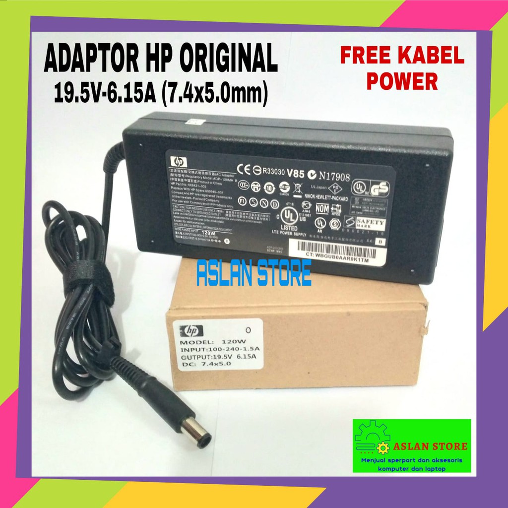 Original Adaptor Charger Laptop HP 19.5V 6.15A 7.4x5.0mm PIN CENTER