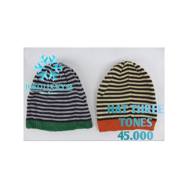 IMPORT Topi Kupluk Rajut Wool Strip Belang Hat Three Tones