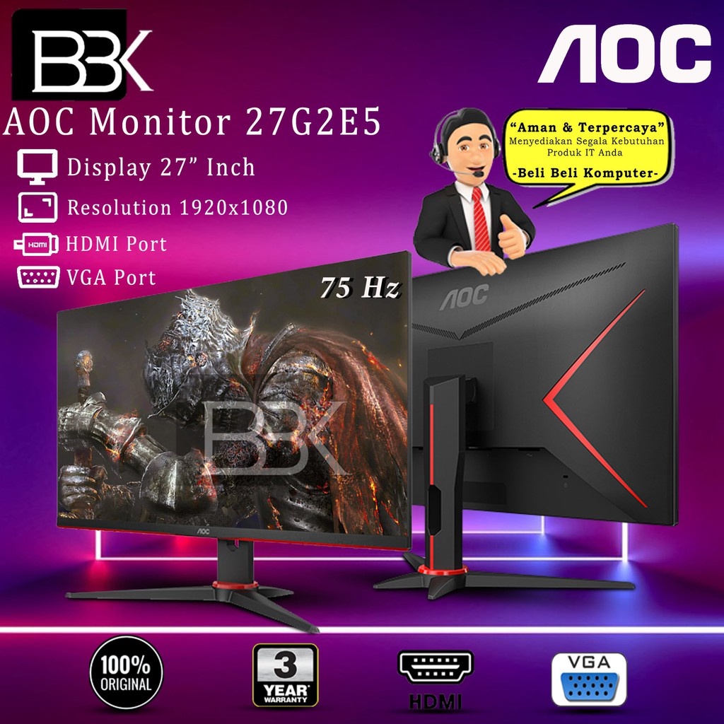 Monitor AOC 27G2E5 27" Full HD 75Hz 1ms sRGB 100% LED 3Yr