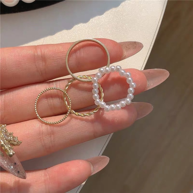 Set Cincin Mutiara Gaya Hipster Untuk Aksesoris