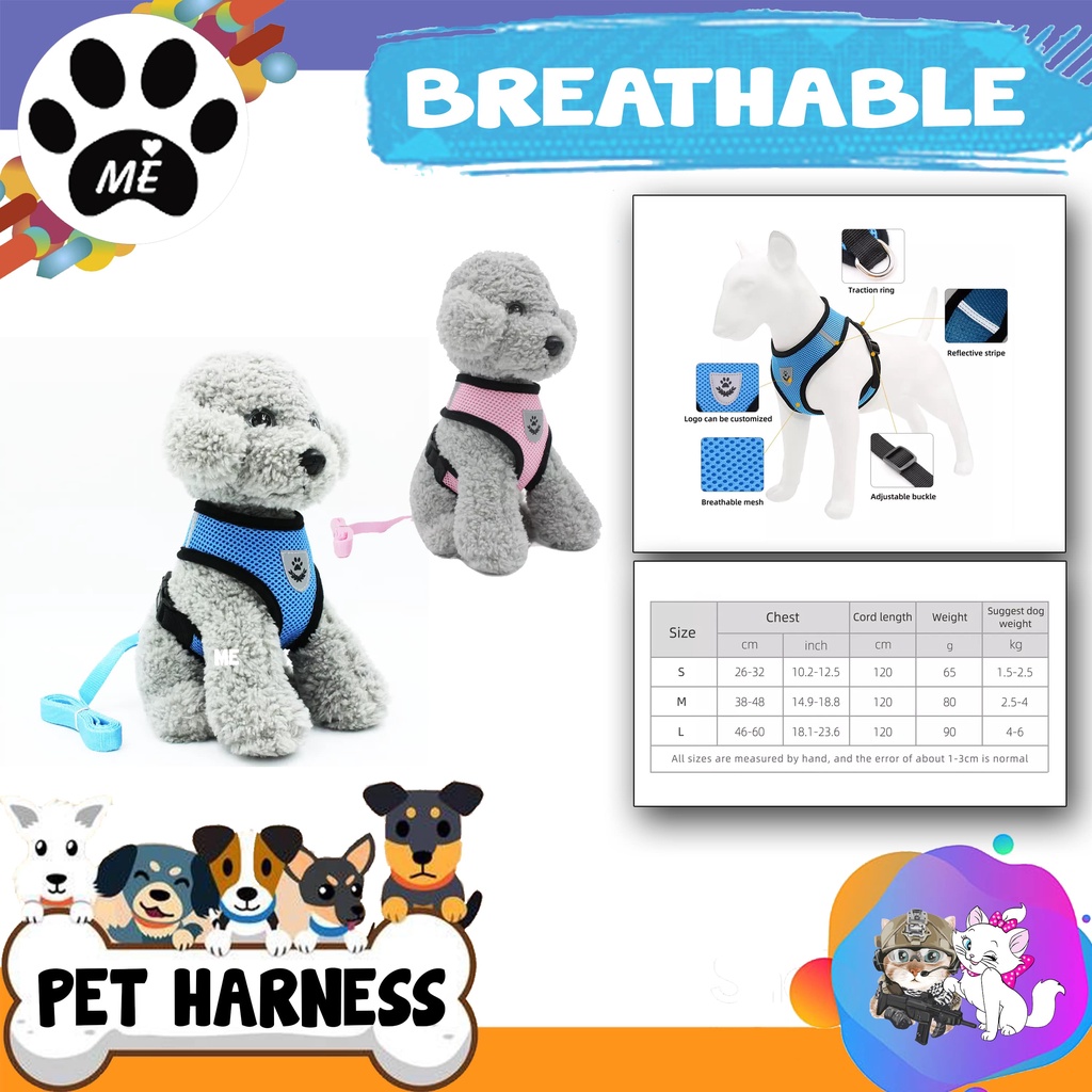 Harness Anjing Kucing &quot;BREATHABLE&quot; Plus Tali Tuntun