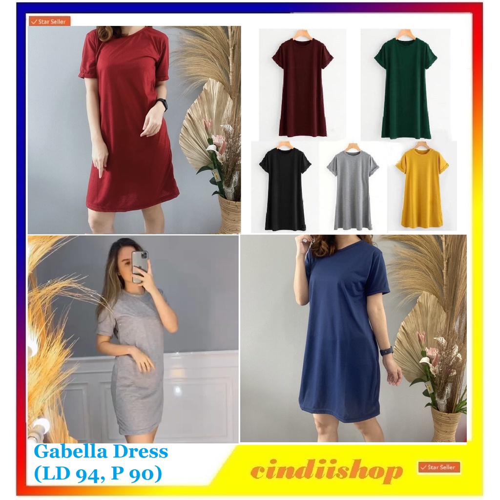 Baju Wanita Gabella Dress Lengan Pendek Polos Cewek Dewasa Gabela Dres