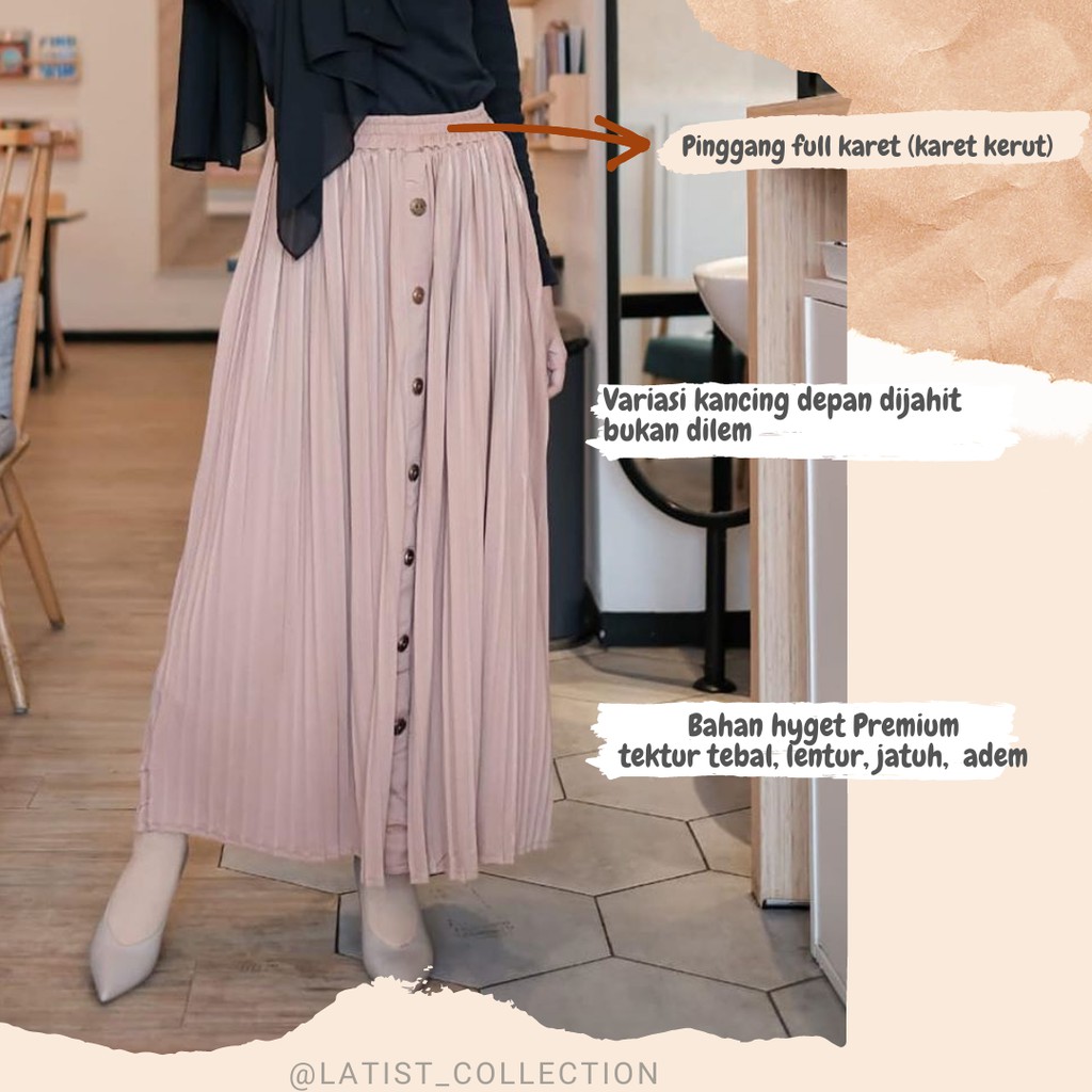 BUTTON PLEATED SKIRT/ROK PLISKET KANCING DEPAN/ROK PLISKET VARIASI/PLISKET IMPORT/PLISKET HYGET