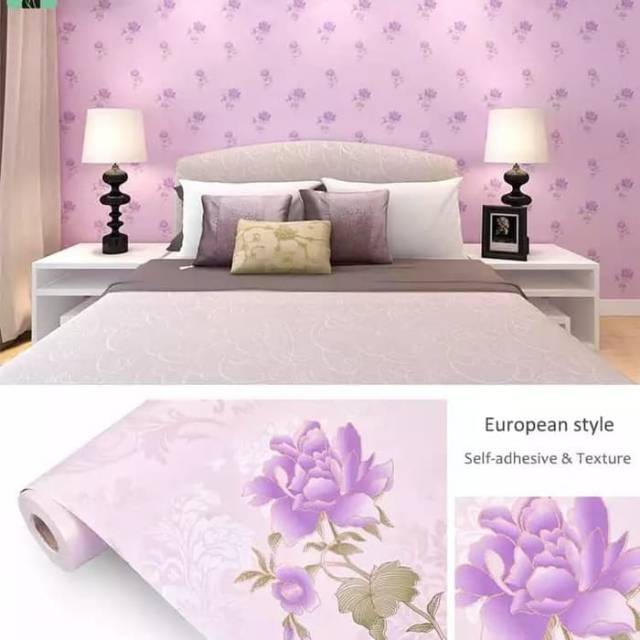 Wallpaper Bunga Ungu 45 Cm X 10 Mtr Wallpaper Sticker Dinding