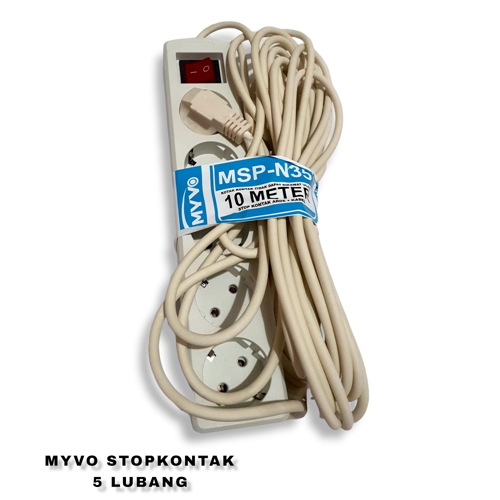 Stop kontak 10 meter/Stopkontak Myvo 5 Lubang/terminal colokan listrik/sambungan colokan kabel/stop kontak arde