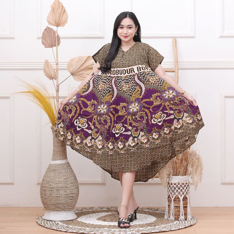 DASTER PAYUNG JUMBO COKLAT KANCING DEPAN BUSUI BUMIL-Salur ungu