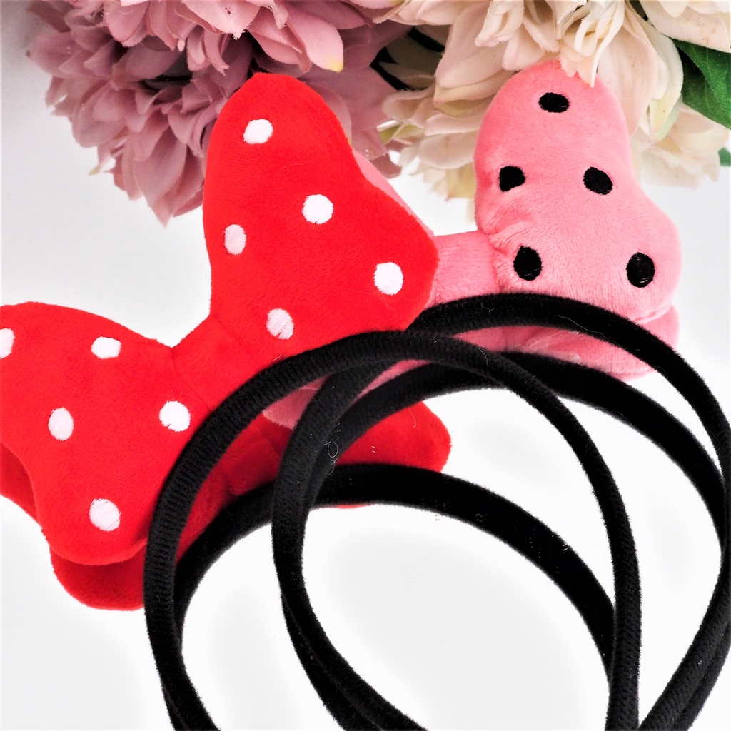 Bando Boneka Pita Polkadot Minnie Tebal Bulu Halus Lembut Aksesoris Rambut Wanita Anak Perempuan Bagus