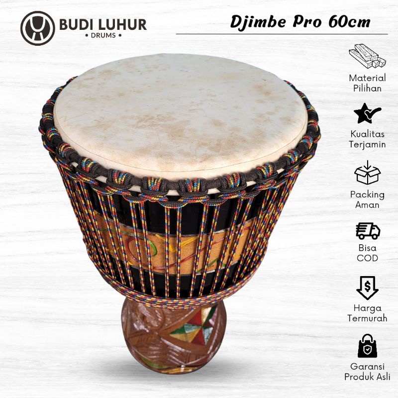 Jimbe Pro Termurah Alat Musik Kendang Jimbe Djimbe Reggae Gendang Jumbo Kelas Profesional Tinggi 60cm 13 inch Standar Panggung Suara Terbaik