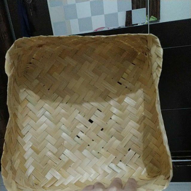 (b2001) Sepasang Besek Natural 20 X 20 X 8 Cm Anyaman Bambu Natural Besek Bambu Murah Nasi Box