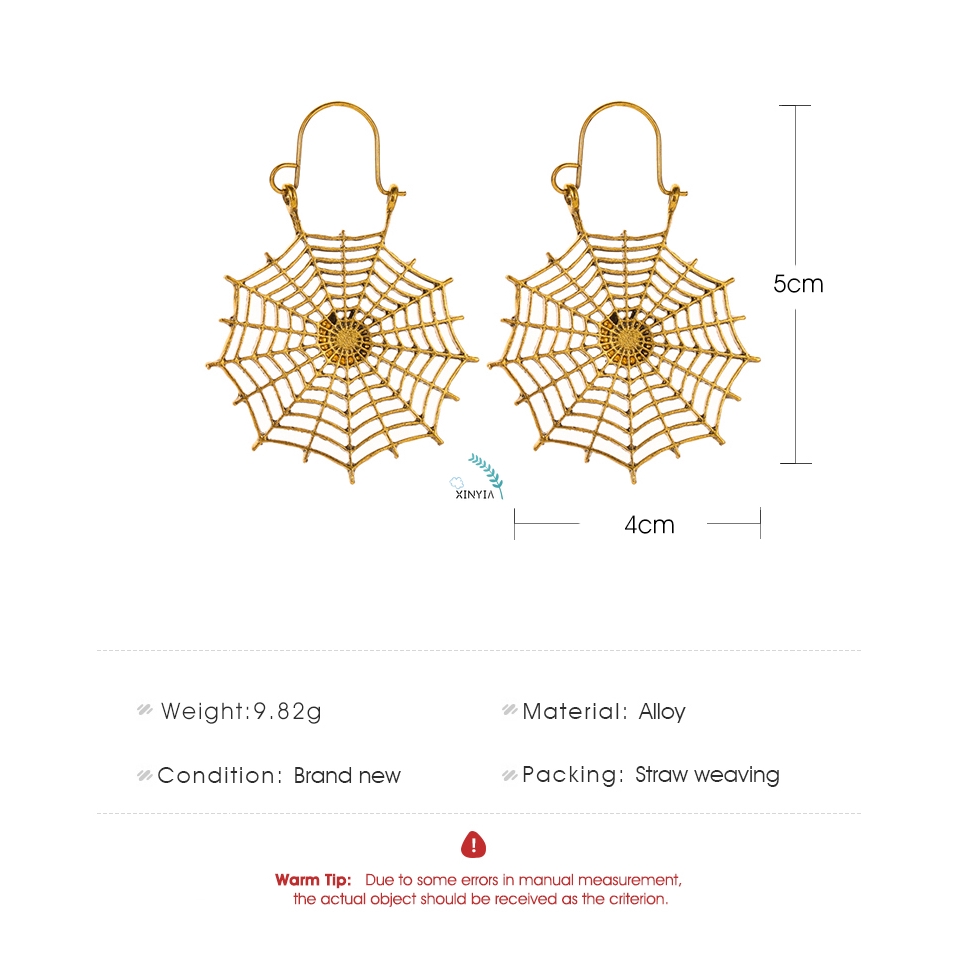 Anting Baru Retro Kreatif Anting Laba-laba Web C Kata Anting Berukir Anting Logam Berlebihan