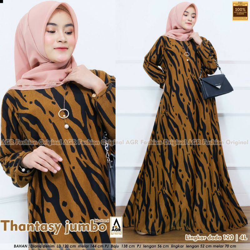 Thantasy Jumbo Dress Ld 120cm Gamis Jersey Import Diana Denim Premium Best Quality
