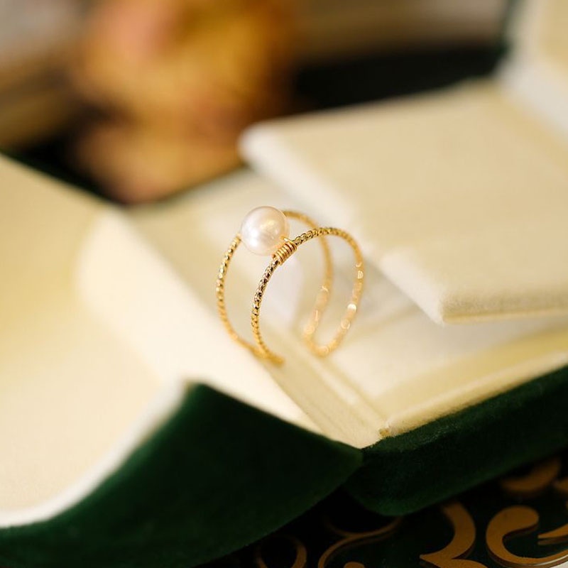 Cincin Ganda Manik-Manik Giok Hetian Alami Gaya Vintage Untuk Wanita