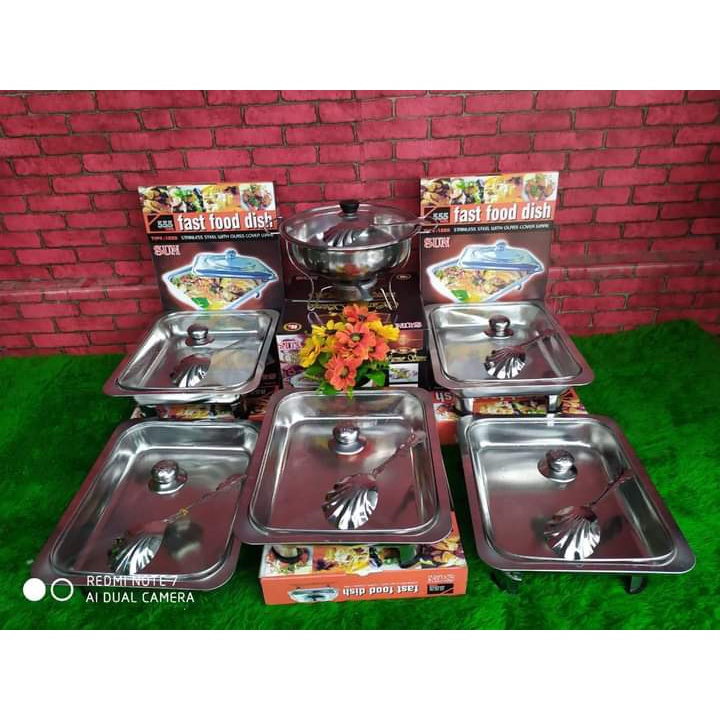 Set Prasmanan stainless Isi 6 + Sendok Sayur wadah sayur set tutup kaca