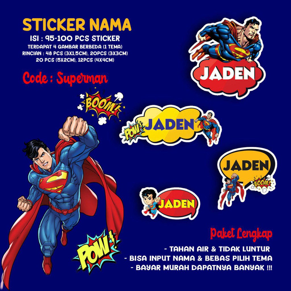 

Sticker / Stiker Label Nama Custom Karakter Tema SUPERMAN