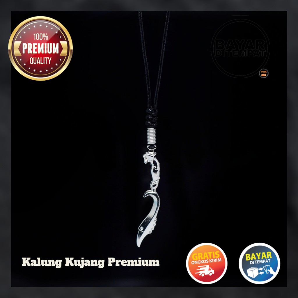 Kalung Tali Pria Titanium Liontin Kujang Warna Silver 3 Dimensi Premium