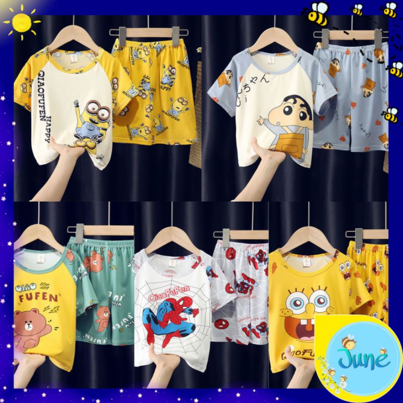 JUNECOLLECTIONS BAJU JUMPER PENDEK KAOS + CELANA BAJU ANAK SETELAN LENGAN PENDEK #219-223