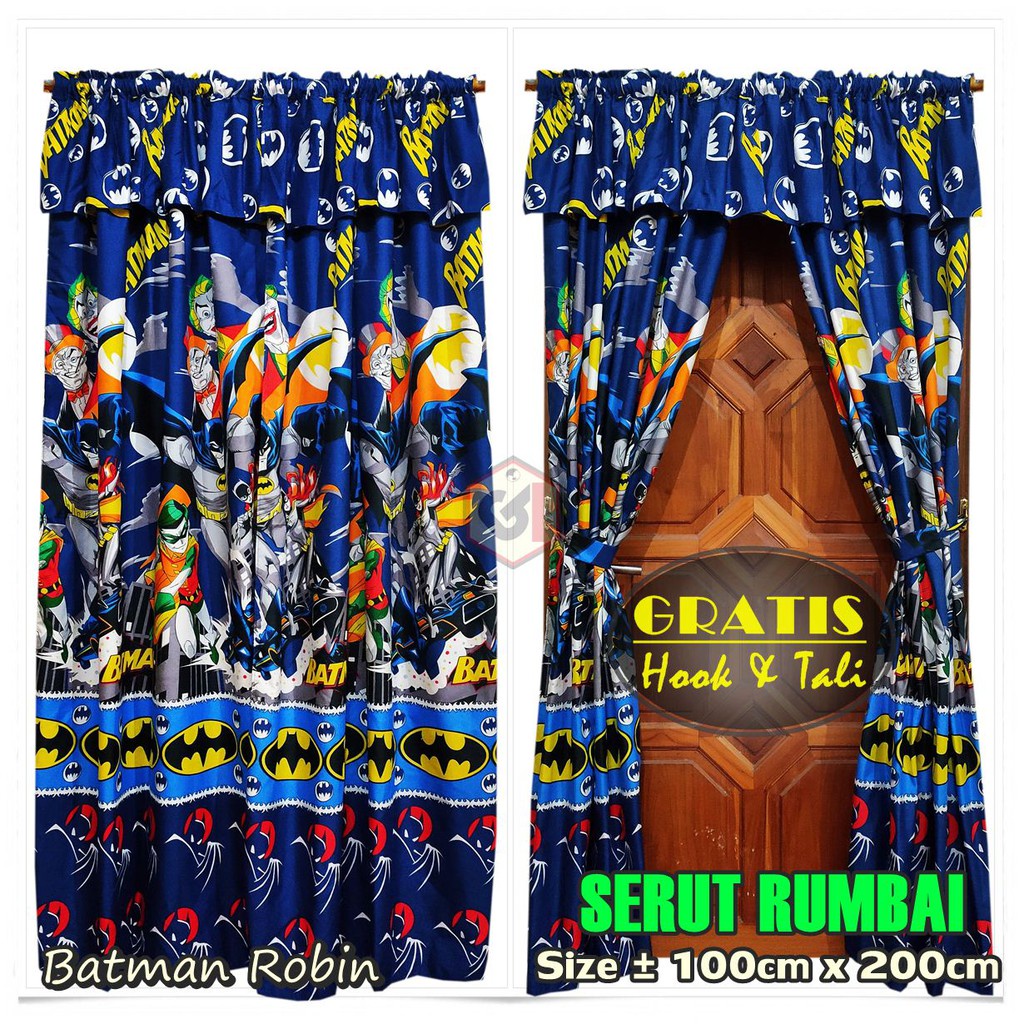 Murah Tirai Gorden Jendela Hordeng Pintu Model Korden Serut Rumbai Minimalis Modern Karakter Batman 