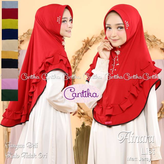 BERGO AINARA LIST/ JILBAB CANTIKA/ KERUDUNG JERSEY REMPEL/ HIJAB INSTAN PINGUIN
