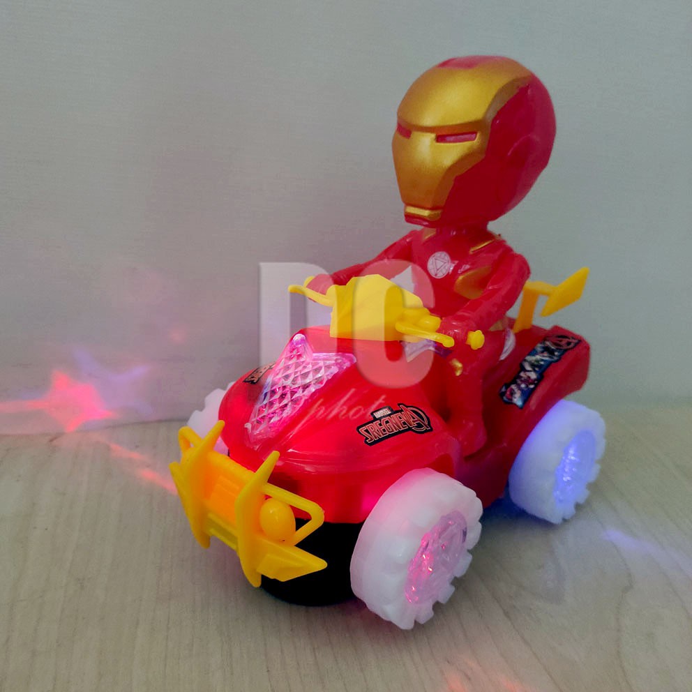 Avengers Assemble Iron Man Mainan Motor ATV Off Road Bump Go Musik Lampu