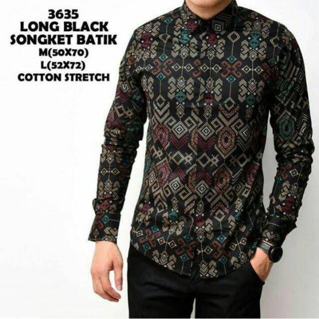 Sanvanina Kemeja Batik Songket  Lengan Panjang Slim Fit Sumba Black Songket