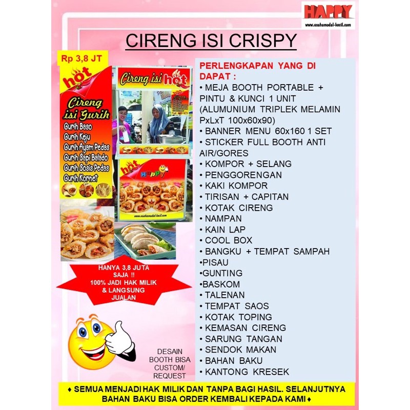 

PAKET USAHA FRANCHISE MAKANAN CIRENG ISI CRISPY CIRENG BANDUNG VIRAL GEROBAKBOOTH PORTABLE KEMITRAAN