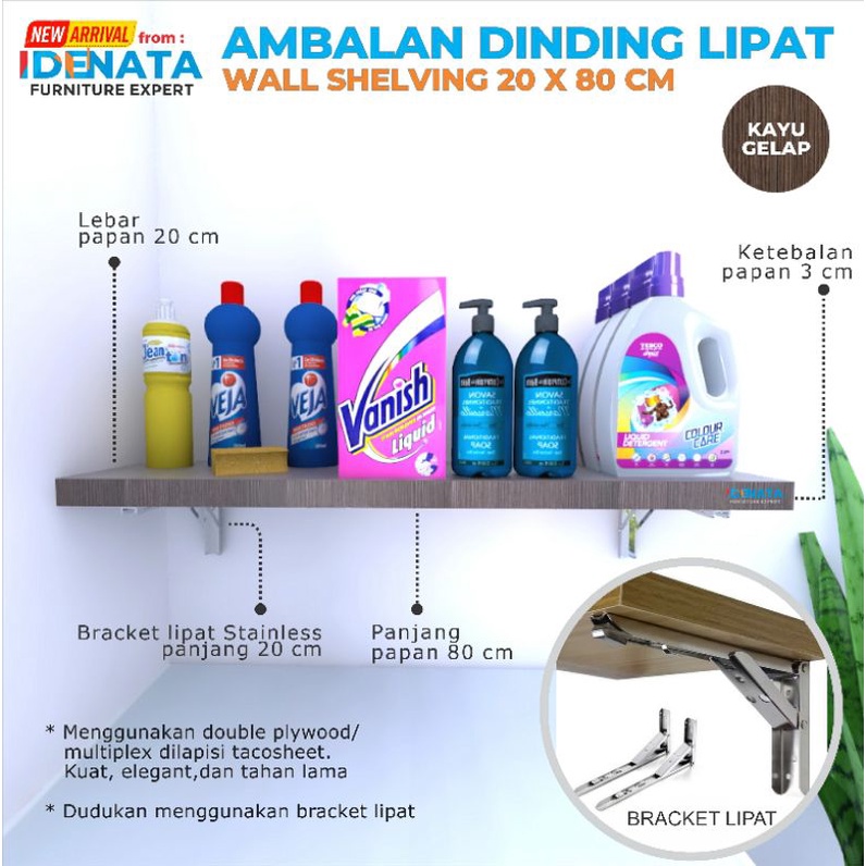 IDENATA RAK AMBALAN DINDING LIPAT 80 CM TEMPAT SABUN DETERGENT