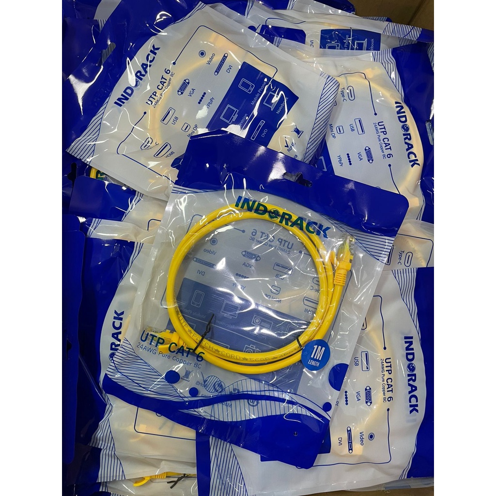 Patch Cord CAT6, 24AWG, 1 Meter Blue / White / Yellow - INDORACK 1 Meter