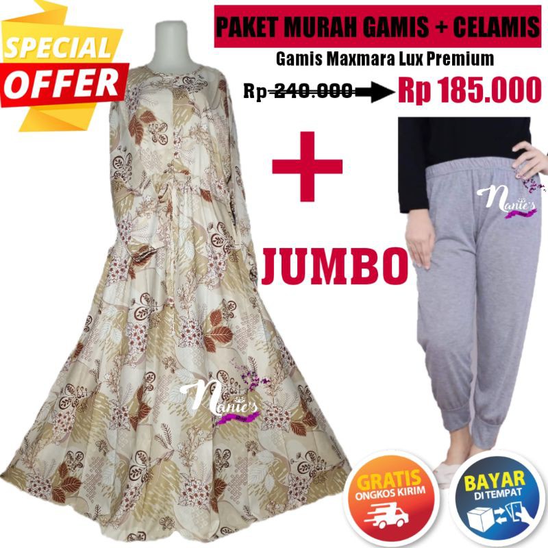 GAMIS BUSUI JUMBO MAXMARA ADEM PREMIUM - GAMIS JUMBO LD 120 BONUS CELAMIS - KADO HADIAH UNTUK IBU