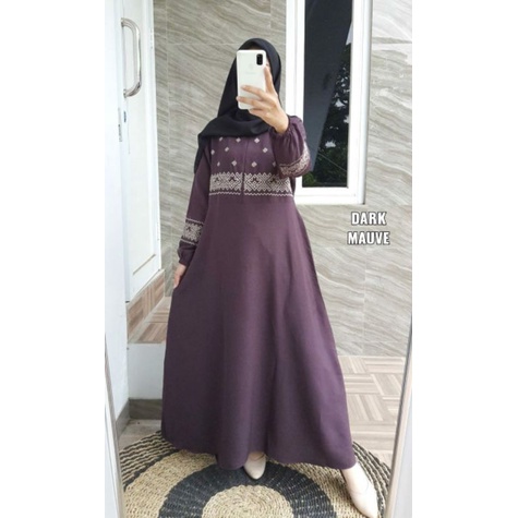 (TERLARIS)Gamis Ity Crepe Bordir/Gamis Polos Bordir Cantik